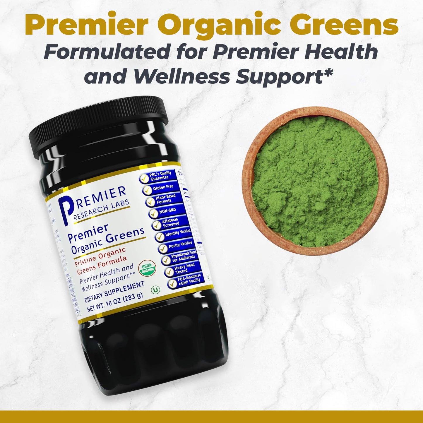 Premier Organic Greens - Super Greens Powder for Drinks & Nutrition (10 oz) | Premier Research Labs