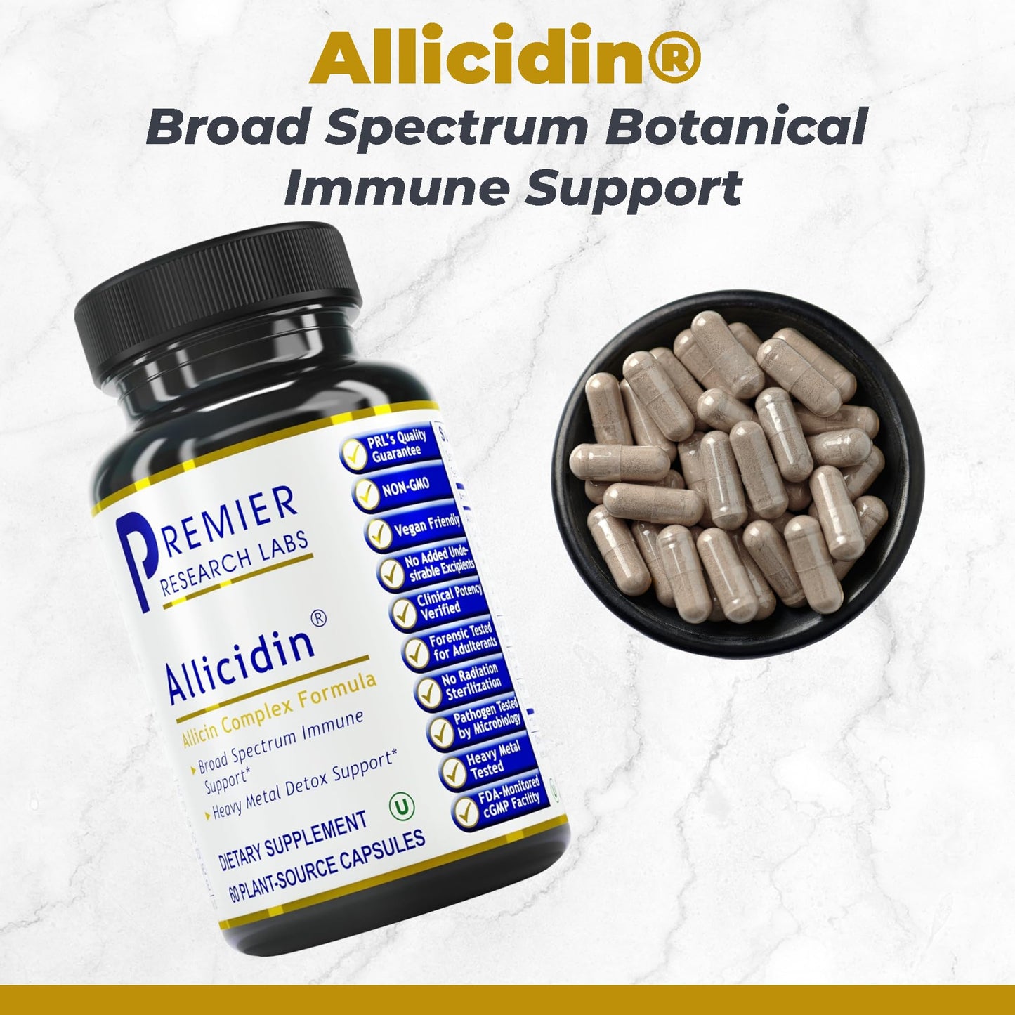 Premier Research Labs Allicidin Garlic Allicin Supplement – Odorless Garlic Capsules for Immune Support (60 Vegetarian Capsules)