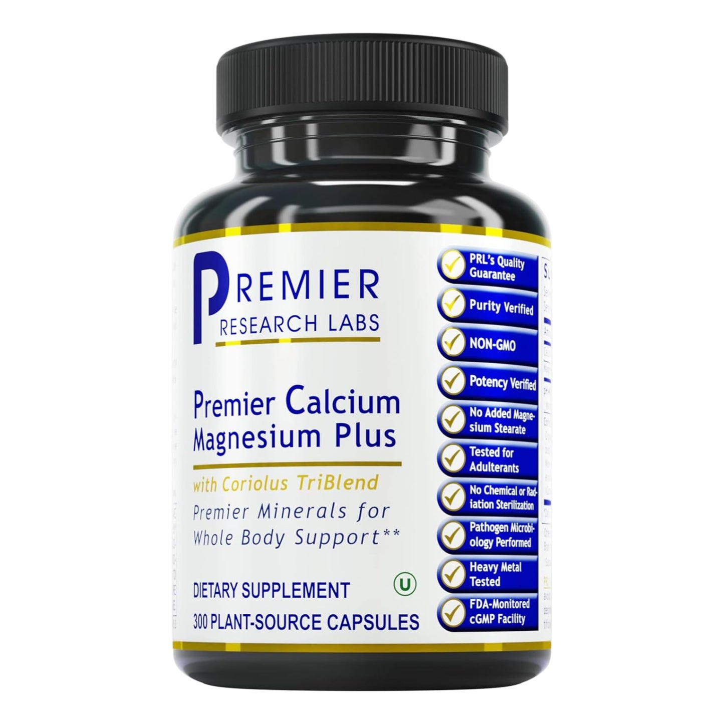 Premier Research Labs Calcium Magnesium Plus – Calcium Magnesium Supplement with Mushroom Complex | 300 Vegetarian Capsules