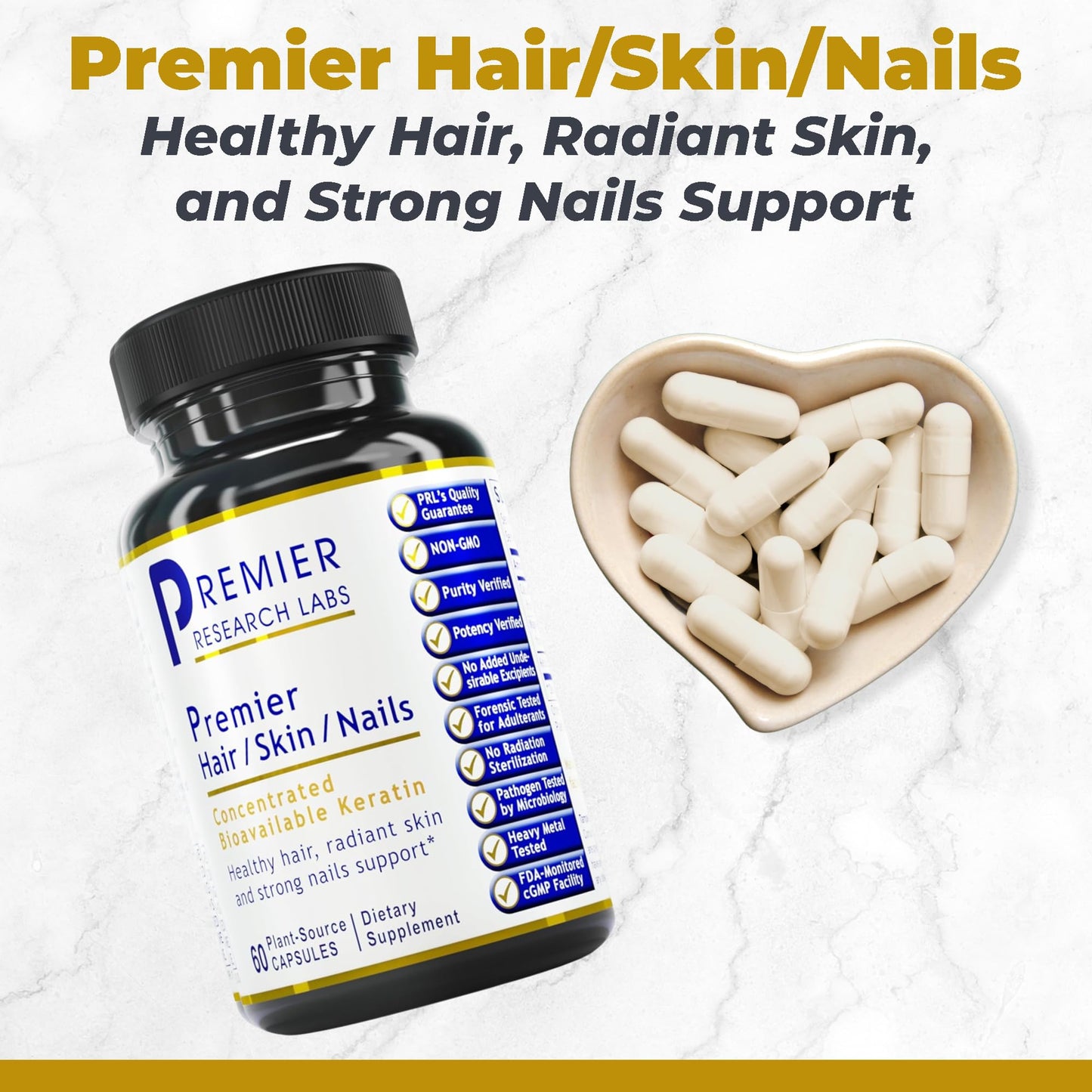 Premier Research Labs Hair, Skin & Nails Keratin Supplement – 60 Vegetarian Capsules