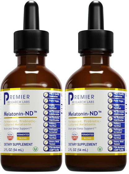 Premier Research Labs Melatonin-ND Liquid Drops — Sublingual, Organic, Vegan (2 x 2 oz)