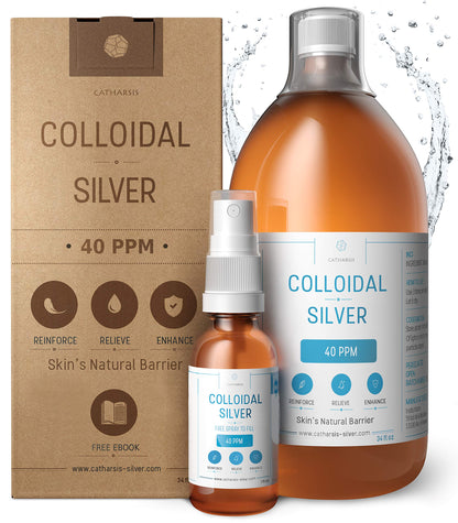 Institut Katharos Premium Colloidal Silver – Optimal Concentration, Smaller Particles, EU-Made, Lab-Certified (34 oz) + Free Spray Bottle & Ebook