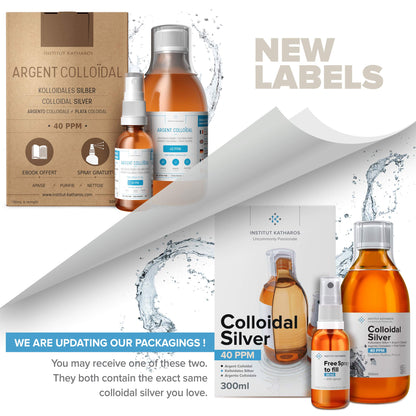 Institut Katharos Premium Colloidal Silver – Optimal Concentration, Smaller Particles, EU-Made, Lab-Certified (34 oz) + Free Spray Bottle & Ebook