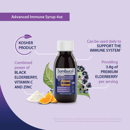 Sambucol Advanced Black Elderberry Syrup – Immune Support with Zinc & Vitamin C (4 oz)