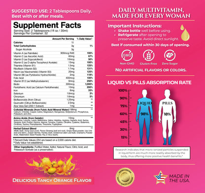 Tropical Oasis Premium Liquid Multivitamin for Women – Sugar Free, 98% Absorption, 32 Servings