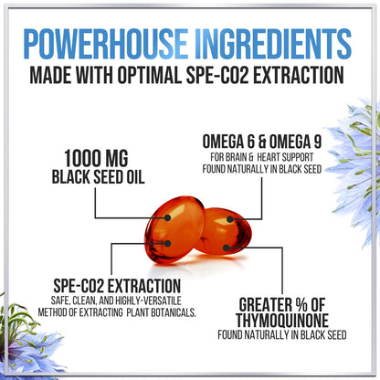 Black Seed Oil Softgels 1000mg - Premium Nigella Sativa Blackseed, Immune Support & Skin Health