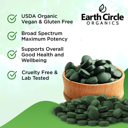 Earth Circle Organics Premium Organic Chlorella & Spirulina Tablets 1000 Count (50/50) – Cracked Cell Wall for Maximum Absorption | Vegan, Kosher Green Algae Superfood | Pack of 2
