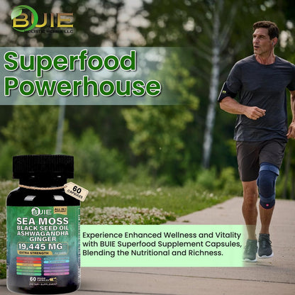 Sea Moss Capsules Ginger - 60 Caps | Energy, Immunity & Skin Health | Vegan & Non-GMO