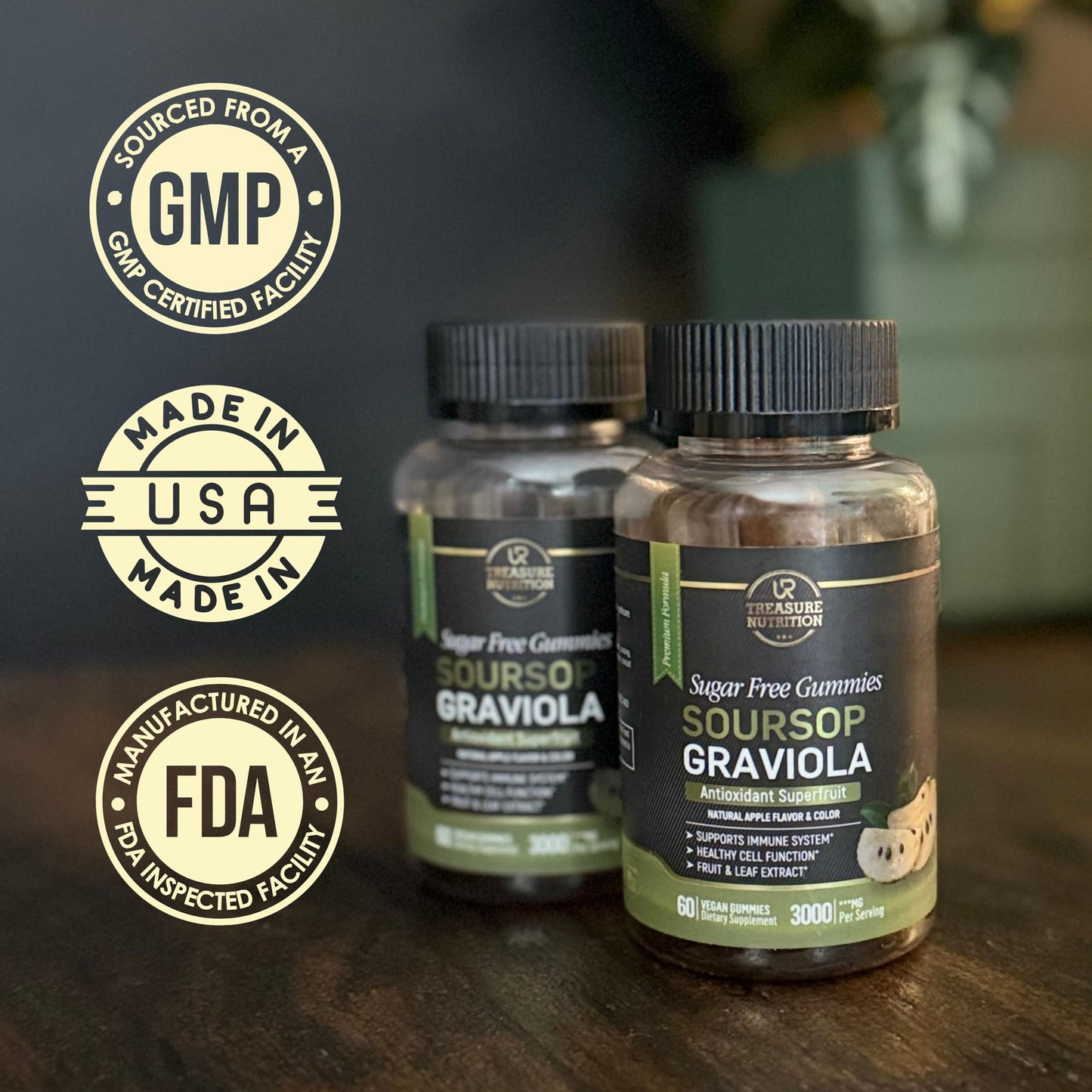 Soursop Graviola Gummies 3000mg – 2 Pack, 120ct | Sugar-Free, Vegan