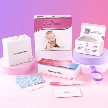 Easy@Home Ovulation & Pregnancy Test Kit – 50 Strips, 3 Tests, 2 Collapsible Cups for TTC