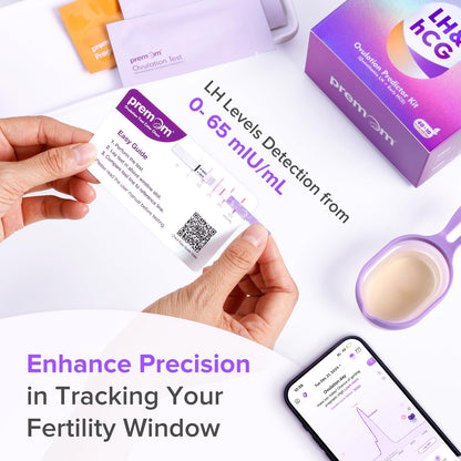 Premom Quantitative Ovulation & Pregnancy Test Kit — 40 LH Strips, 10 HCG Strips, 2 Reusable Cups