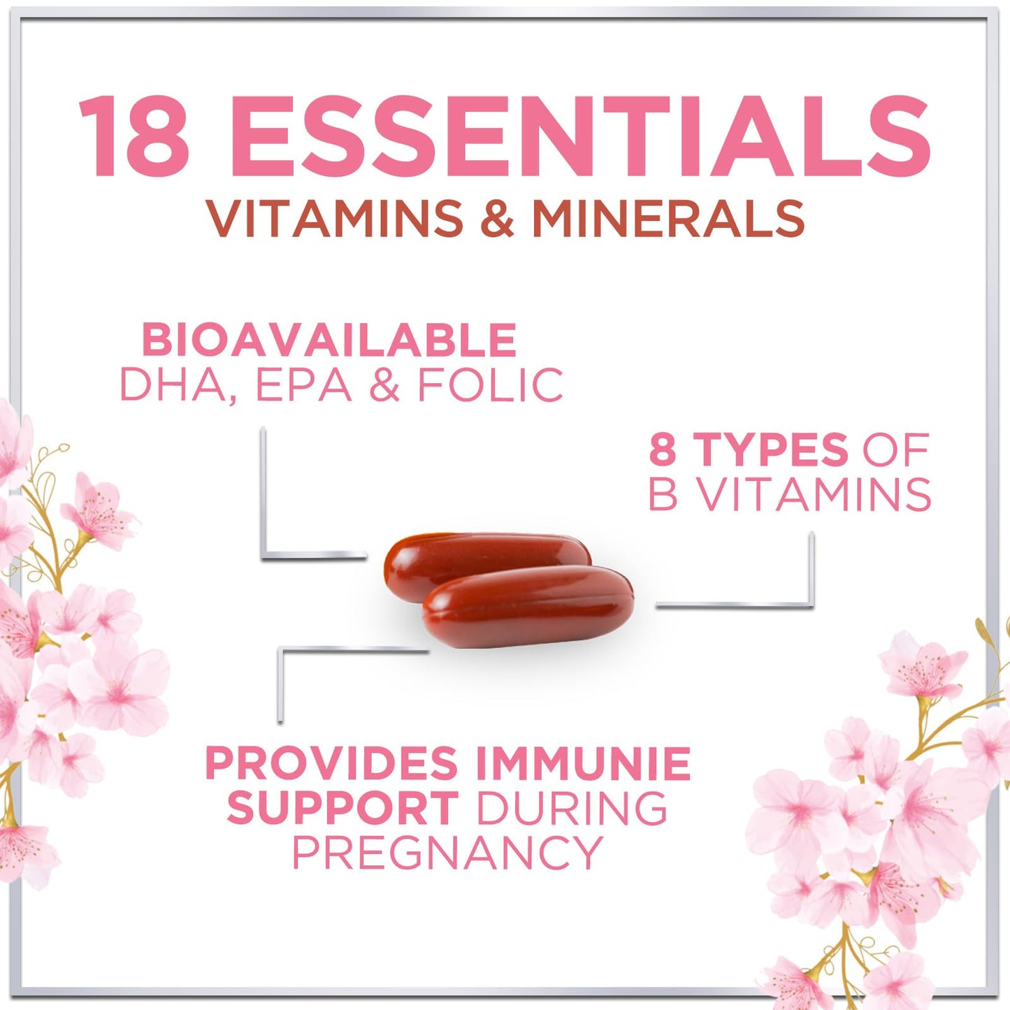 Prenatal Vitamins for Women with Folic Acid & DHA, Brain Development Support with Folate & Omega 3's, Multivitamin with Vitamin A, C, D, B6, B12 & Iron, Pregnancy Supplement - 60 Softgels