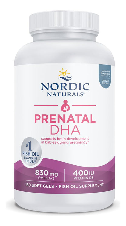 Nordic Naturals Prenatal DHA, Unflavored — 180 Soft Gels, 830 mg Omega-3 + 400 IU Vitamin D3 | Non-GMO, Official Omega-3 of the American Pregnancy Association
