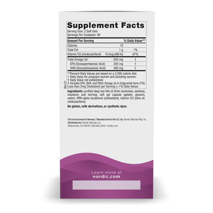 Nordic Naturals Prenatal DHA, Unflavored — 180 Soft Gels, 830 mg Omega-3 + 400 IU Vitamin D3 | Non-GMO, Official Omega-3 of the American Pregnancy Association