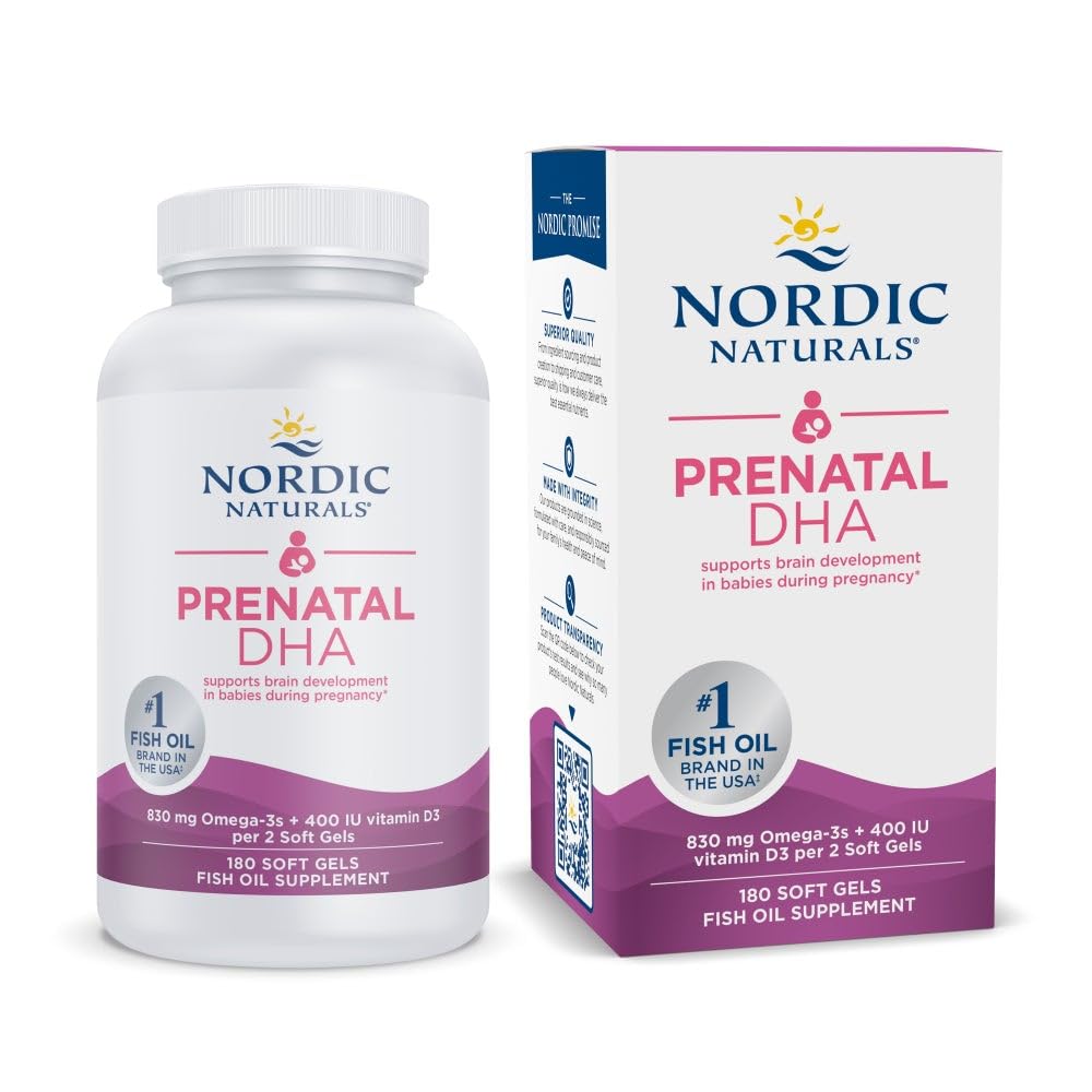 Nordic Naturals Prenatal DHA, Unflavored — 180 Soft Gels, 830 mg Omega-3 + 400 IU Vitamin D3 | Non-GMO, Official Omega-3 of the American Pregnancy Association