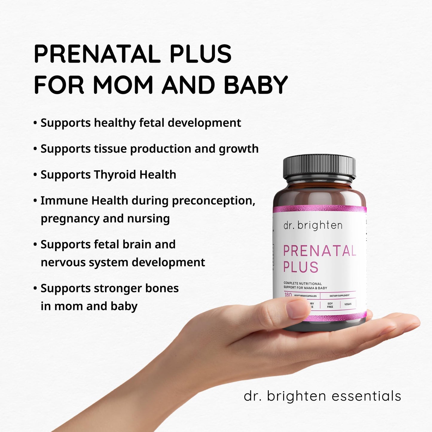 Dr. Brighten Prenatal Plus - Women's Formulation, Active B Vitamins, Minerals, Antioxidants for Pregnant or Nursing Mothers, Non-GMO Vegan, No Gluten, No Soy - 180 Capsules