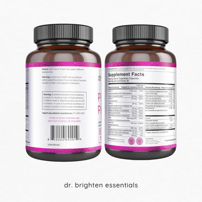Dr. Brighten Prenatal Plus - Women's Formulation, Active B Vitamins, Minerals, Antioxidants for Pregnant or Nursing Mothers, Non-GMO Vegan, No Gluten, No Soy - 180 Capsules