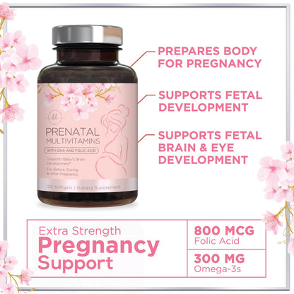 Prenatal Vitamins with Folic Acid & DHA – 120 Softgels
