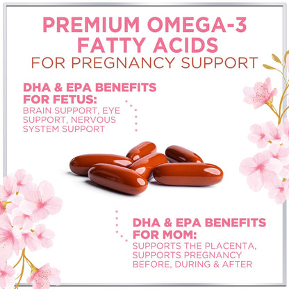 Prenatal Vitamins for Women with Folic Acid & DHA, Brain Development Support with Folate & Omega 3's, Multivitamin with Vitamin A, C, D, B6, B12 & Iron, Pregnancy Supplement - 60 Softgels