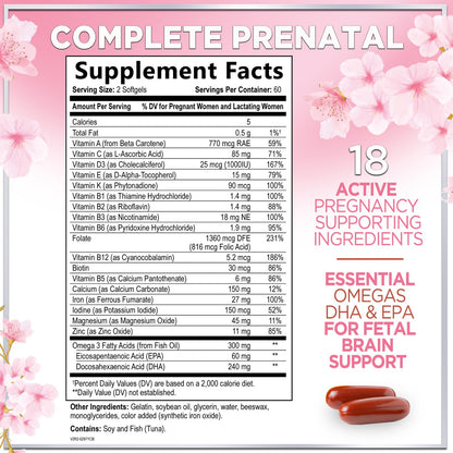 Prenatal Vitamins with Folic Acid & DHA – 120 Softgels