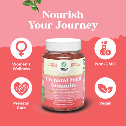 Vegan Prenatal Gummies with Iron & Folic Acid – Pineapple Mango, 40-Day Supply