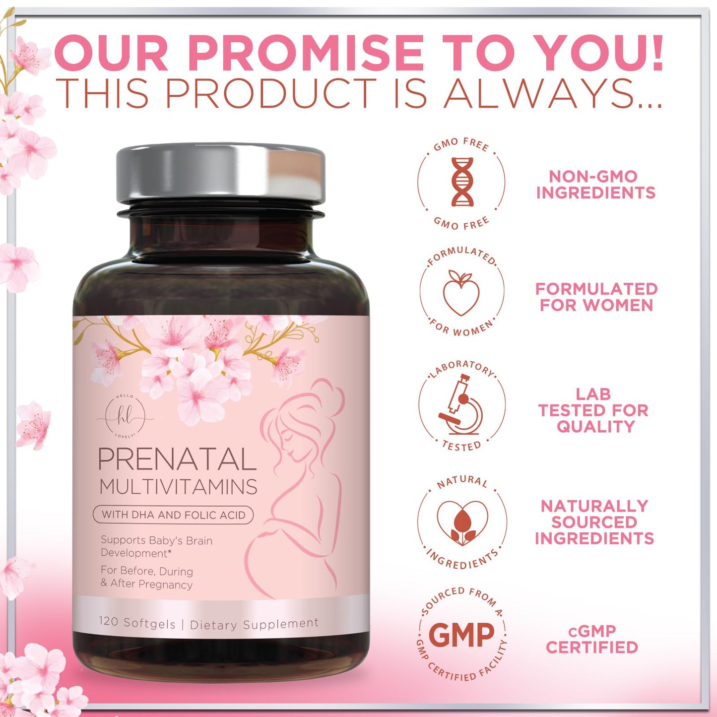 Prenatal Vitamins with Folic Acid & DHA – 120 Softgels