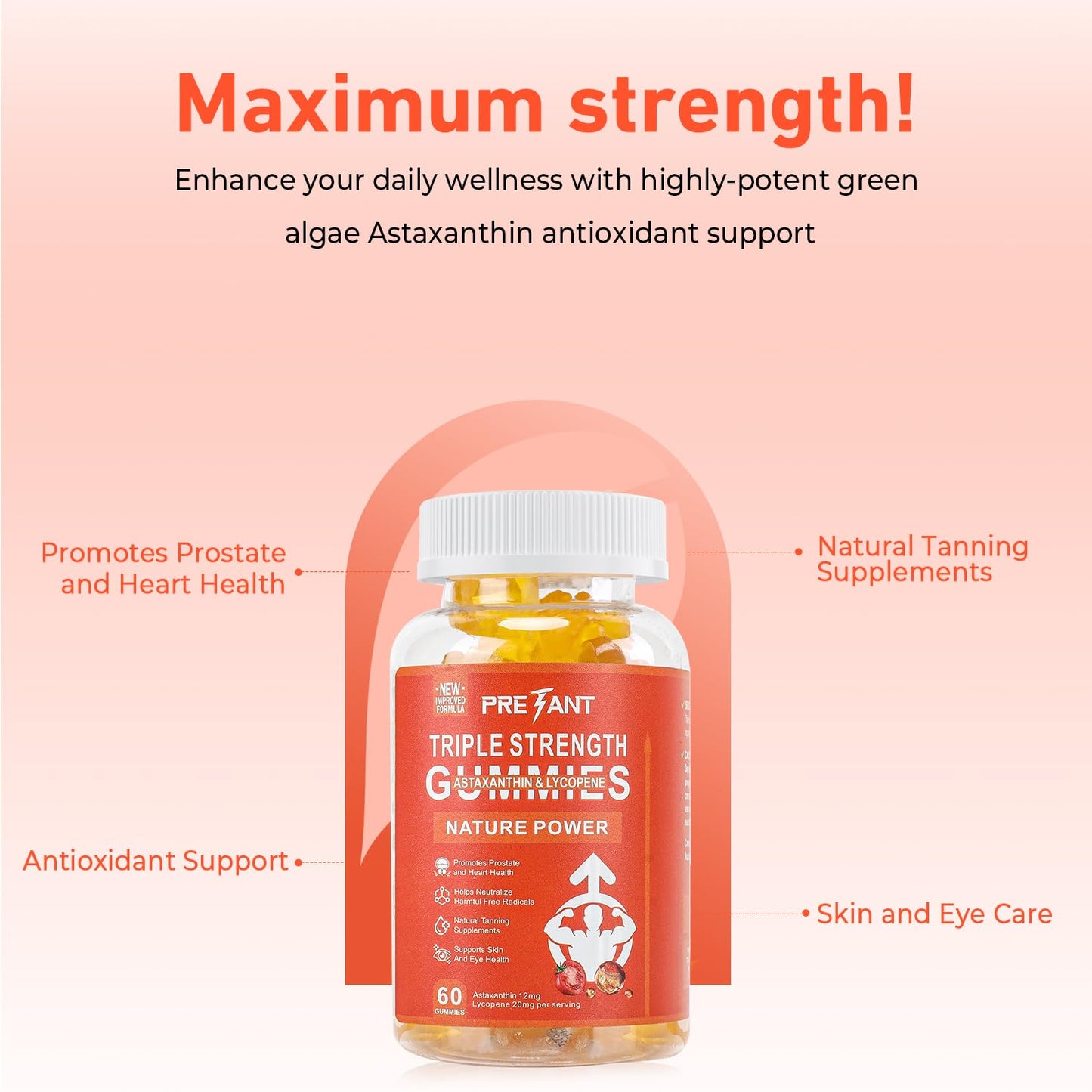 PRETANT Prostate Health Gummies — Astaxanthin + Lycopene for Prostate, Heart, Eye & Skin Support | Vegan 30 Servings