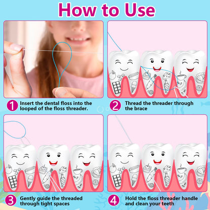 Preteen Kids Floss Threaders – Deep Clean for Braces & Bridges (200PCS, 4-Pack)