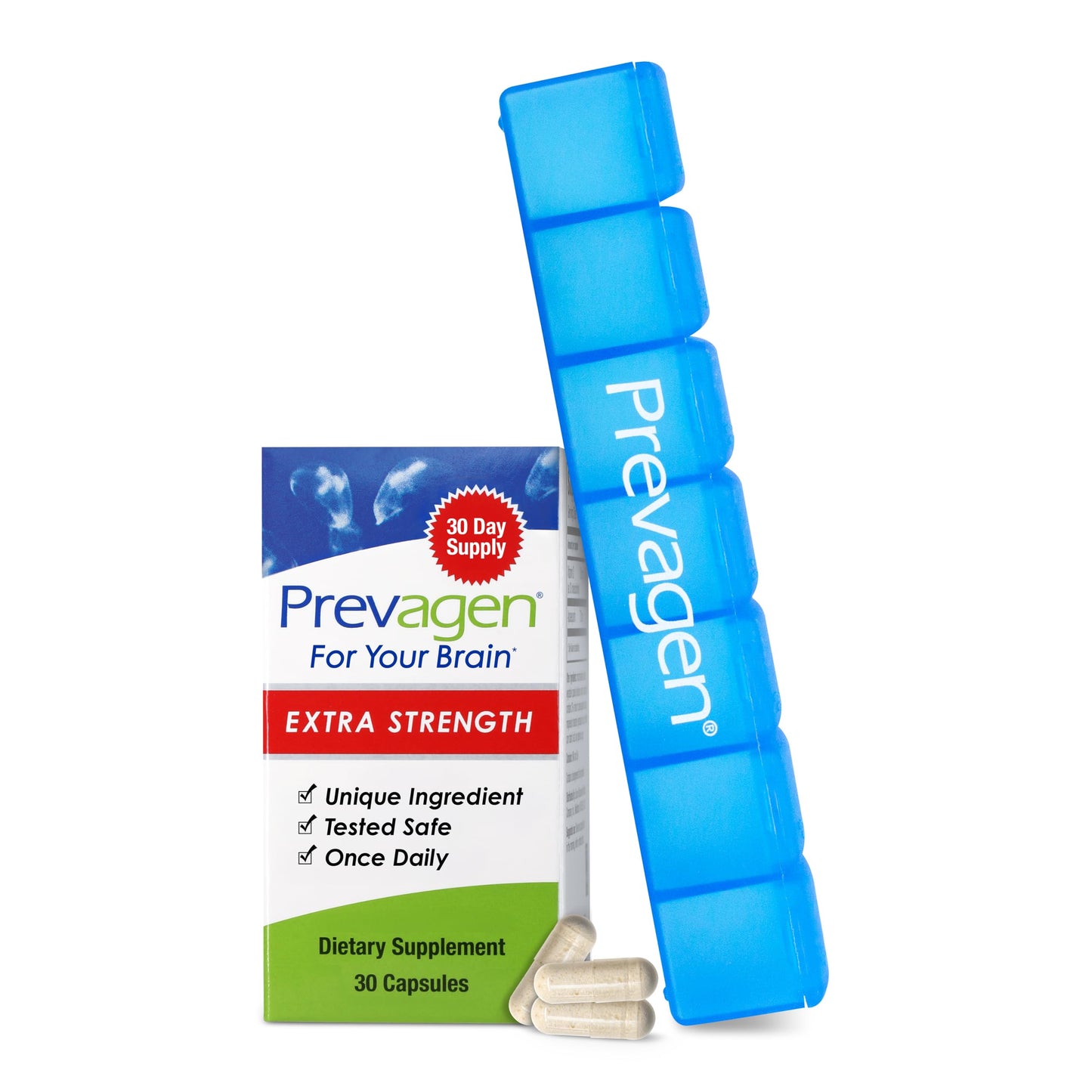 Prevagen Extra Strength - 30 Caps | Apoaequorin 20mg + Vitamin D3 | 7-Day Pill Minder