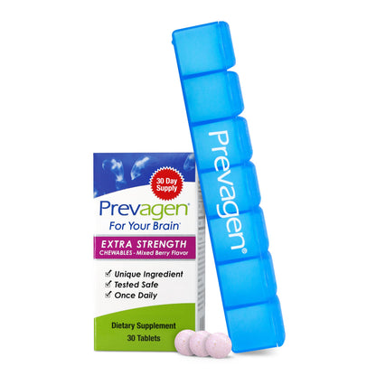 Prevagen Extra Strength Mixed Berry Chewables – 30 Tablets (1 Month) | Apoaequorin 20 mg + Vitamin D3 | 7-Day Pill Minder
