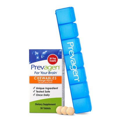 Prevagen Regular Strength Orange Chewables — 30 Tablets (1 Month) | 10 mg Apoaequorin + Vitamin D3 | 7-Day Pill Minder