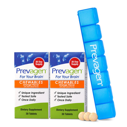 Prevagen Regular Strength Orange Chewables – 60 Tablets | 10 mg Apoaequorin + Vitamin D3 | 2-Month Supply | 7-Day Pill Minder