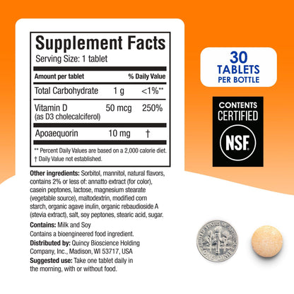 Prevagen Regular Strength Orange Chewables — 30 Tablets (1 Month) | 10 mg Apoaequorin + Vitamin D3 | 7-Day Pill Minder