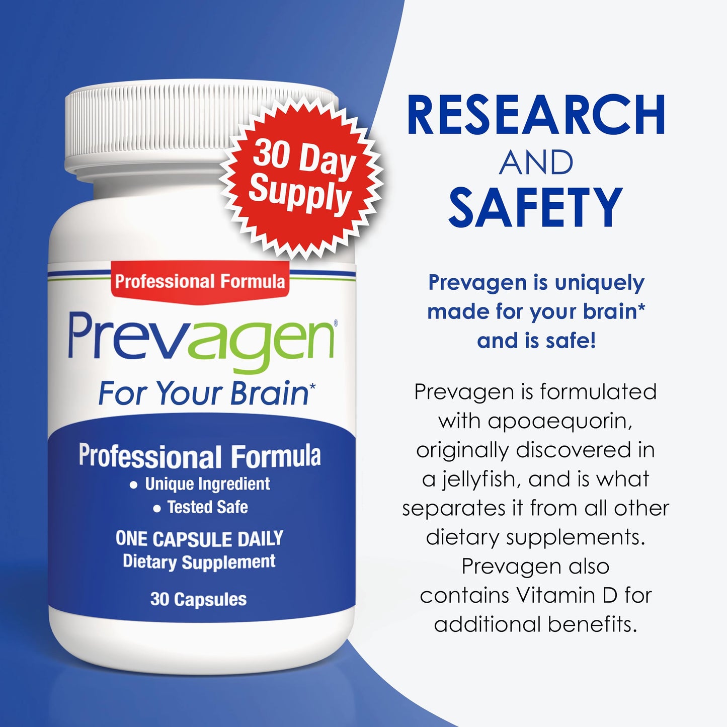 Prevagen Professional Formula - 30 Capsules | Apoaequorin 40mg + Vitamin D3