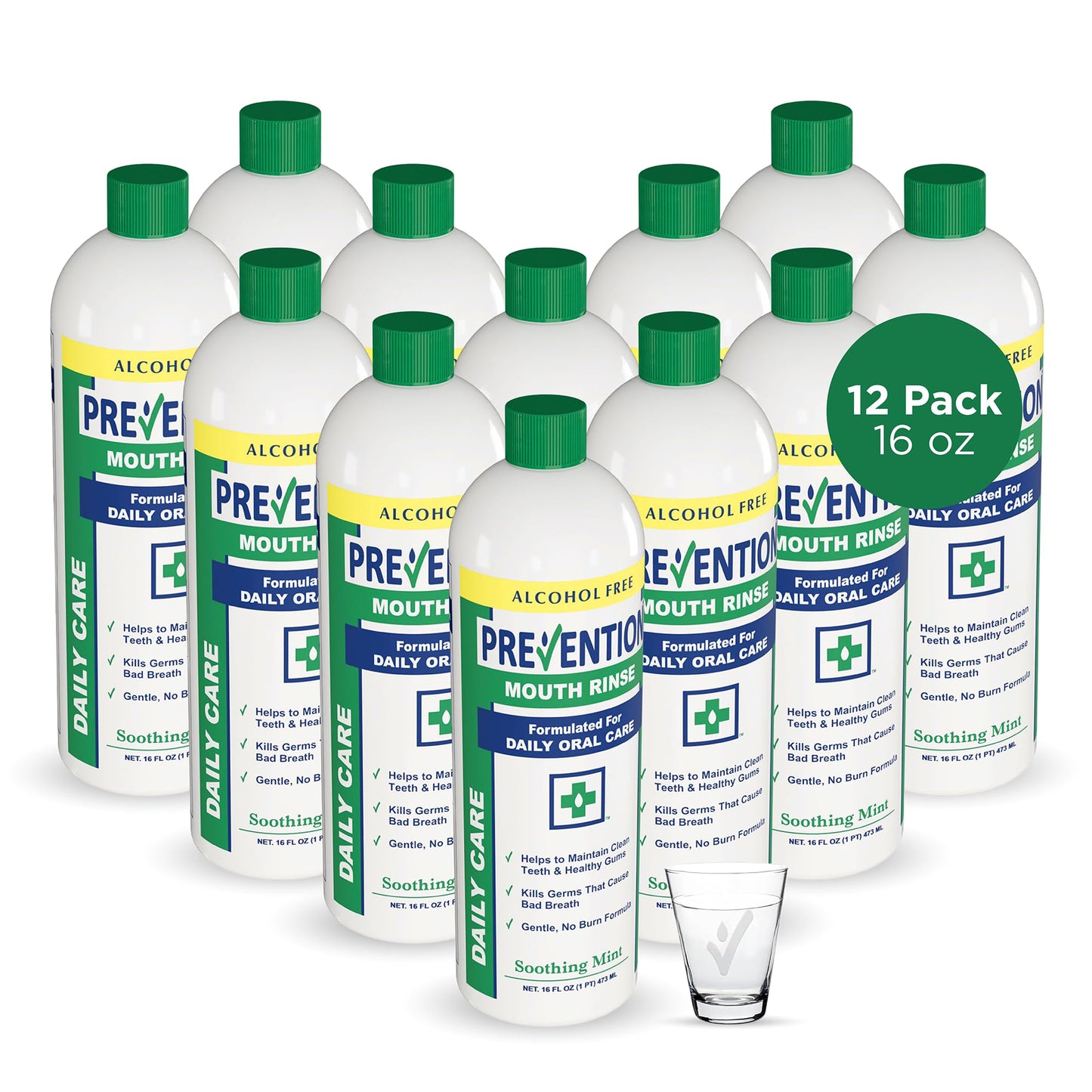 Prevention Daily Care Alcohol-Free Mouthwash – Hydrogen Peroxide Whitening, Fresh Mint, 16 oz (12 Pack)