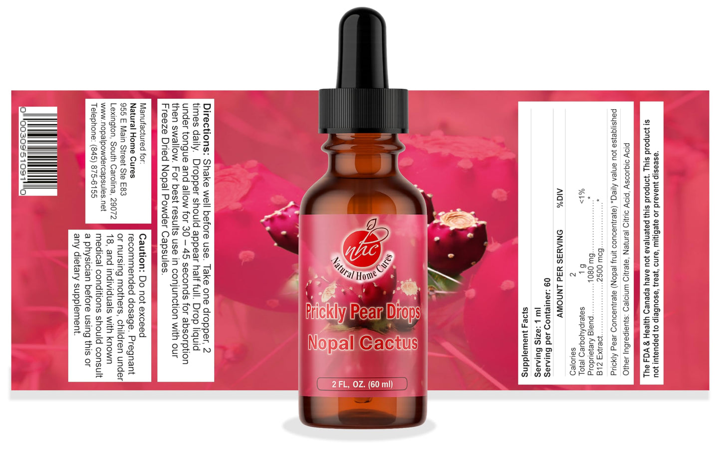 Natural Home Cures Prickly Pear Nopal Cactus Liquid Drops – 2 oz Each, 3-Pack
