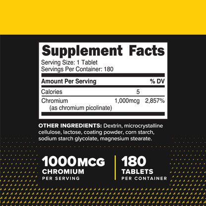 PrimaForce Chromium Picolinate 1000mcg, 180 Tablets | Non-GMO, Gluten Free