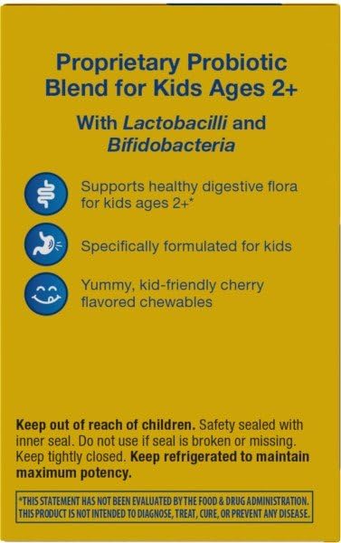 Nature's Way Primadophilus Probiotic Chewables for Kids – 3B CFU, Cherry Flavor | Ages 2+