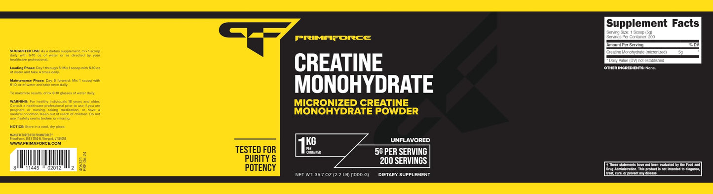 Primaforce Creatine Monohydrate Powder – 1 KG Micronized | Gluten Free