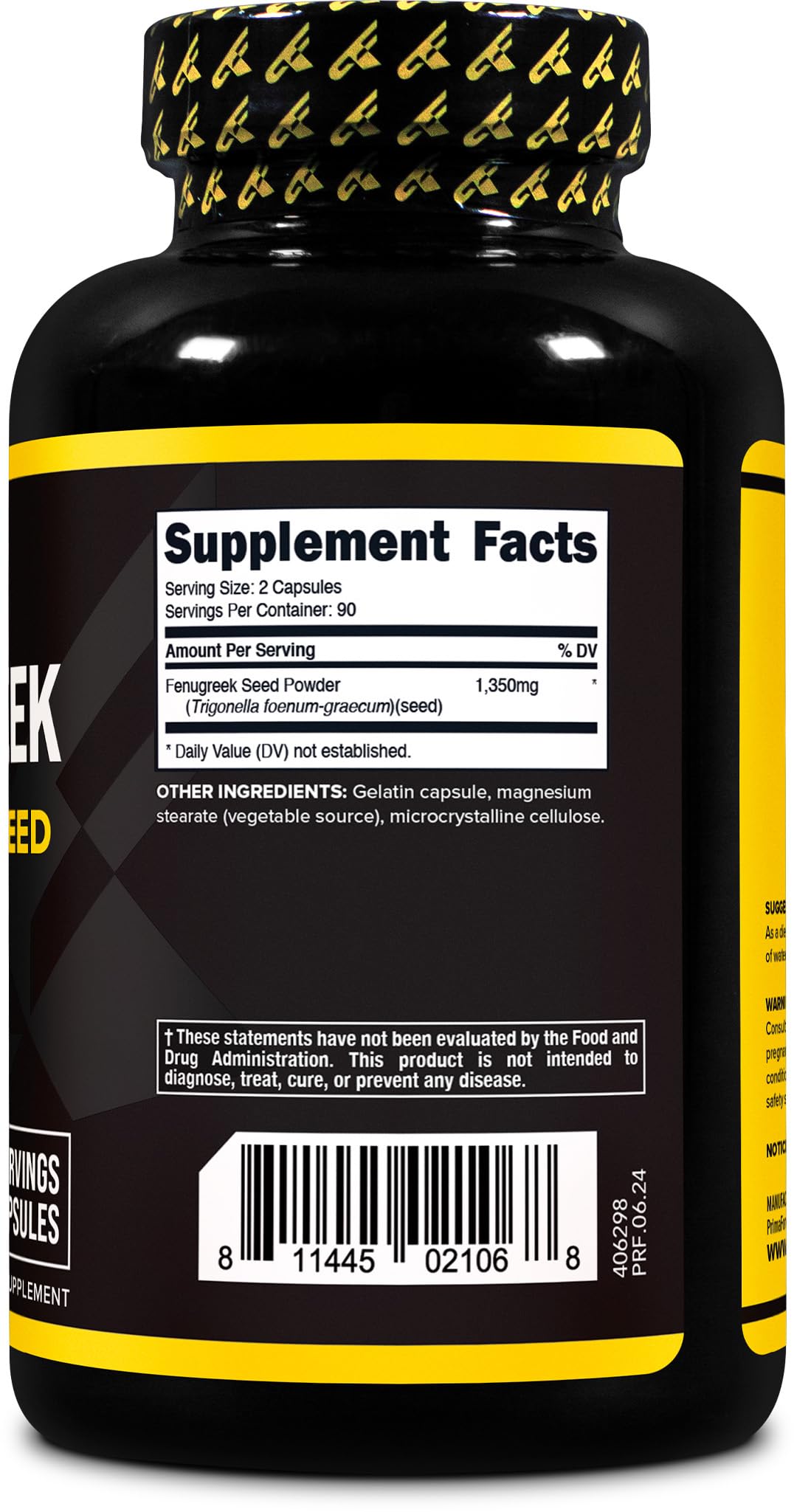 PrimaForce Fenugreek Seed Capsules - 180 Capsules, 1350 mg per Serving, Non-GMO