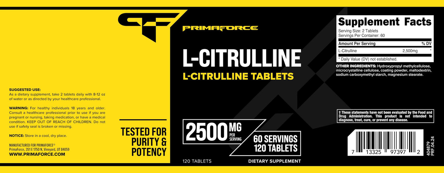 Primaforce L-Citrulline 2500mg per Serving | 60 Servings | 120 Tablets