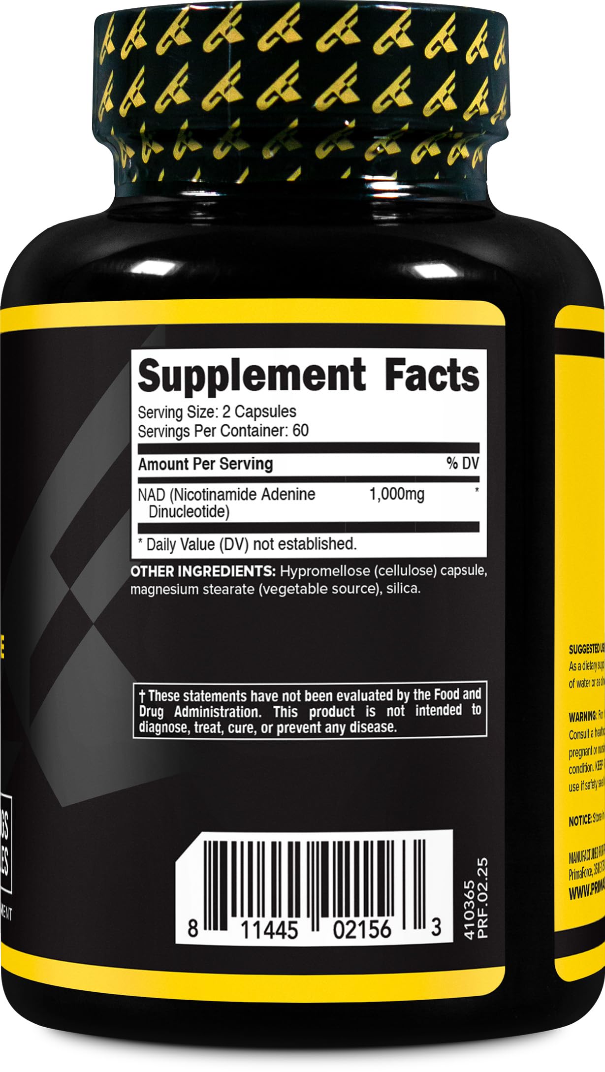 Primaforce NAD+ 1000 mg Supplement - 120 Capsules (60 Servings) | Nicotinamide Adenine Dinucleotide