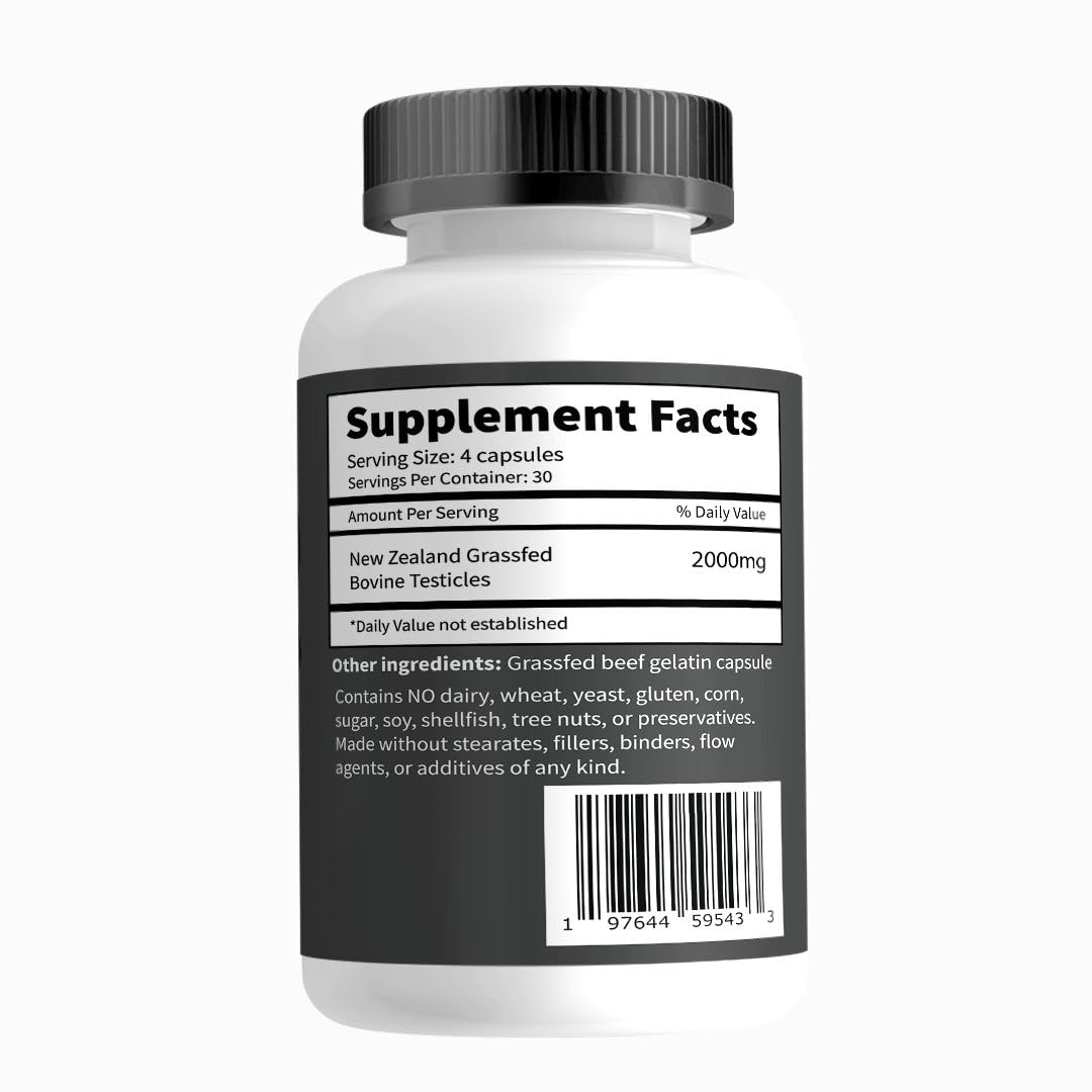 Primal Being Grassfed Beef Testes Capsules – NZ Sourced, 2,000 mg per Serving, 120 Capsules