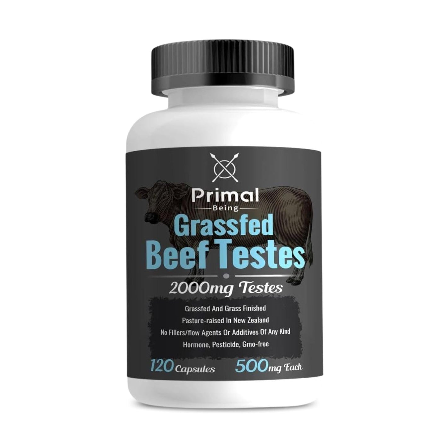 Primal Being Grassfed Beef Testes Capsules – NZ Sourced, 2,000 mg per Serving, 120 Capsules
