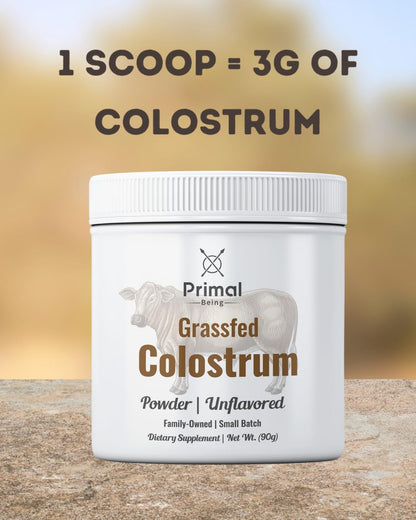 Primal Being Grassfed Colostrum Powder – Immune Support, Gut Health, Recovery (90 g, 3000 mg/serving)
