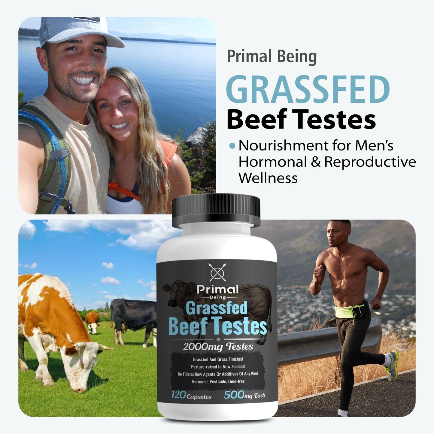 Primal Being Grassfed Beef Testes Capsules – NZ Sourced, 2,000 mg per Serving, 120 Capsules