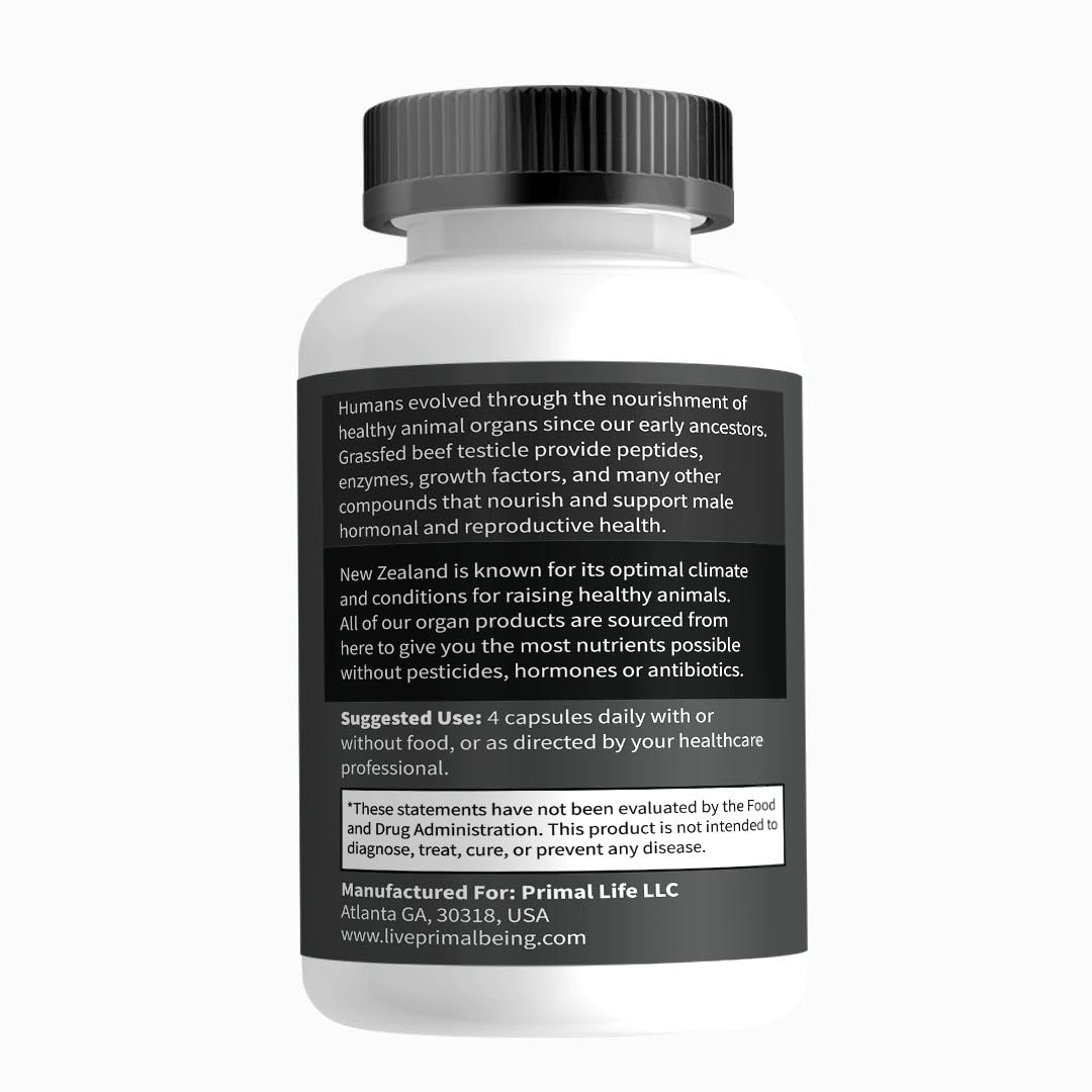 Primal Being Grassfed Beef Testes Capsules – NZ Sourced, 2,000 mg per Serving, 120 Capsules