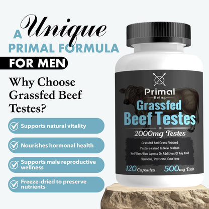 Primal Being Grassfed Beef Testes Capsules – NZ Sourced, 2,000 mg per Serving, 120 Capsules