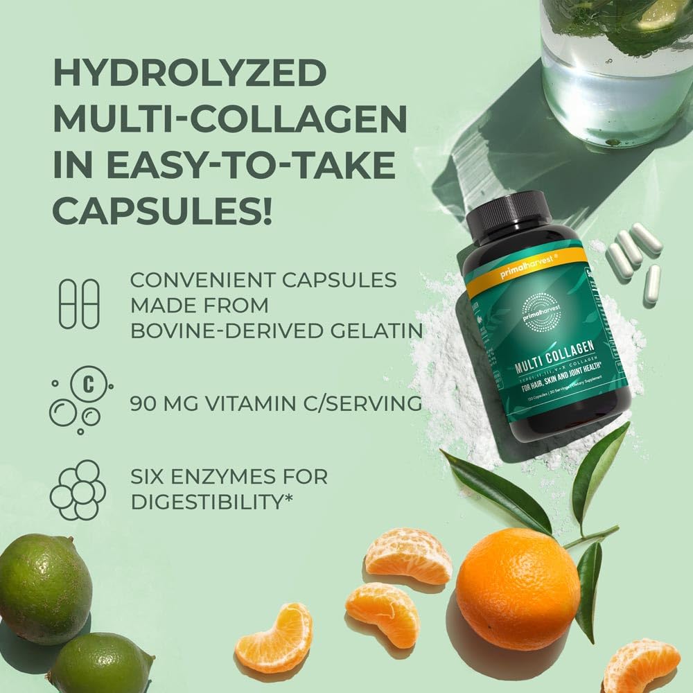 Primal Harvest 2 Pack Multi Collagen Pills (Type I–X) – 120 Capsules with Vitamin C