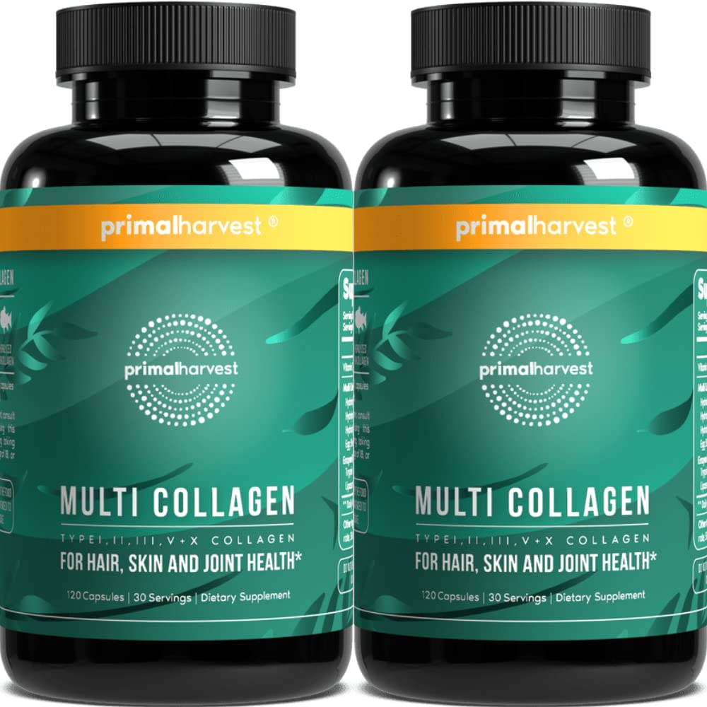 Primal Harvest 2 Pack Multi Collagen Pills (Type I–X) – 120 Capsules with Vitamin C